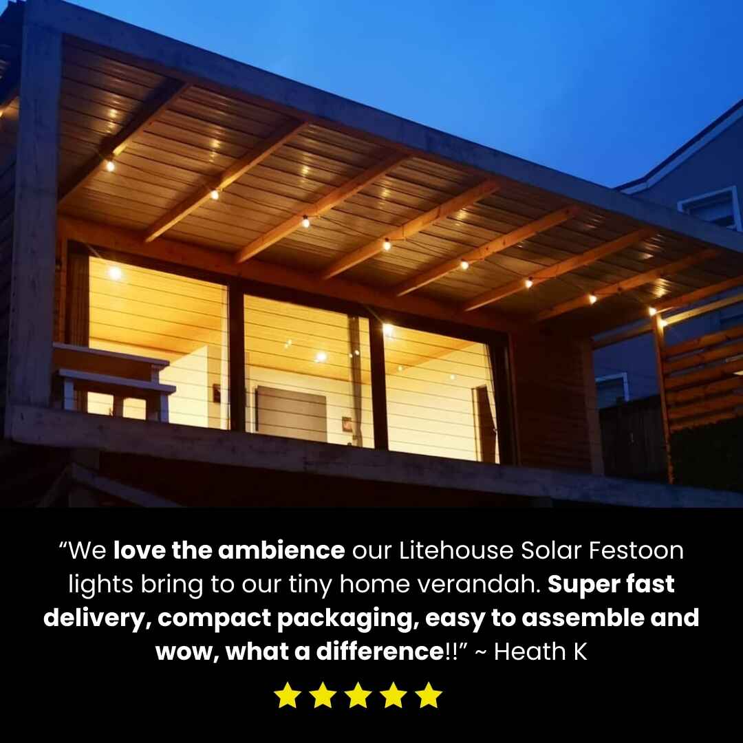 Solar Festoon Bulb String Lights - Traditional Bulbs, Black - Litehouse